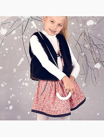 Falda Floral para Niña | Algodón Rosa Albaricoque | LILOU