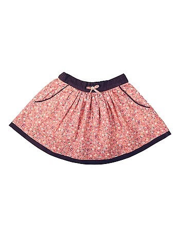 Falda Floral para Niña | Algodón Rosa Albaricoque | LILOU