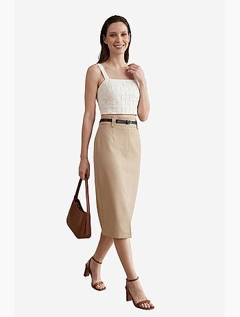 Falda lápiz midi de tiro alto con abertura my fashion