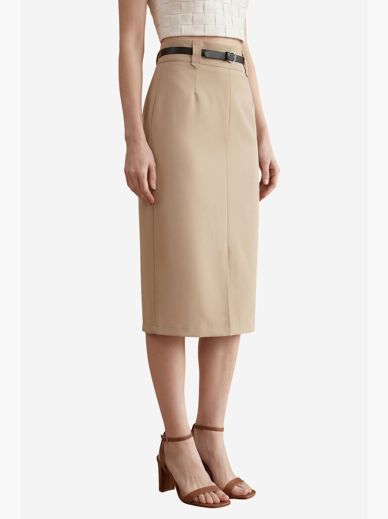 Falda lápiz midi de tiro alto con abertura my fashion Beige claro - Kiabi
