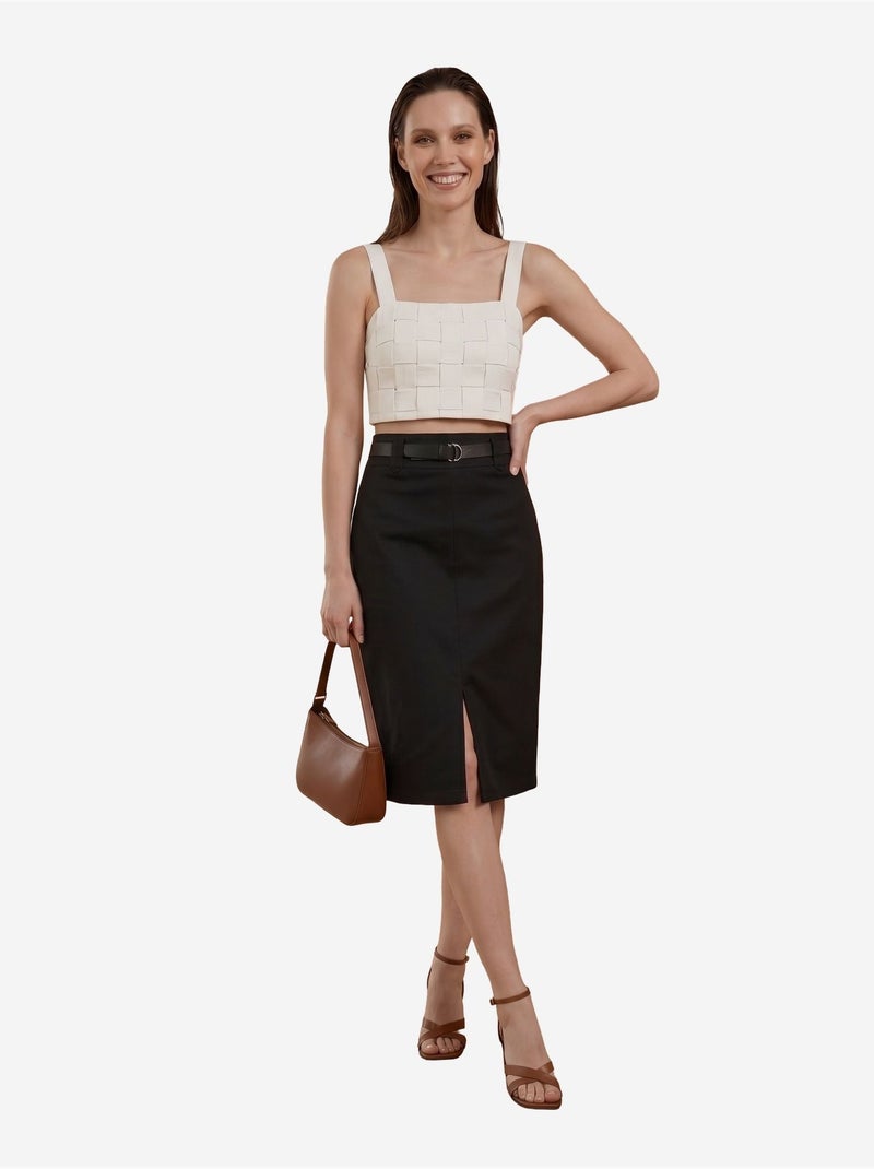 Falda lápiz midi de tiro alto con abertura my fashion Negro - Kiabi
