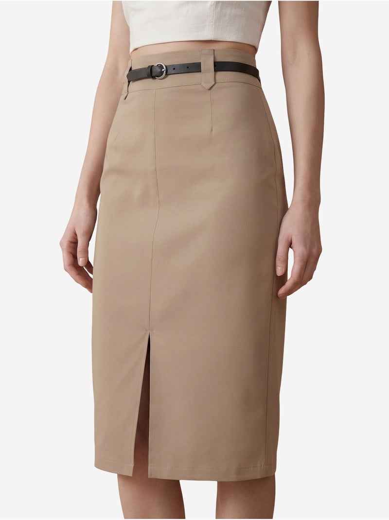 Falda lápiz midi de tiro alto con abertura my fashion Taupe - Kiabi