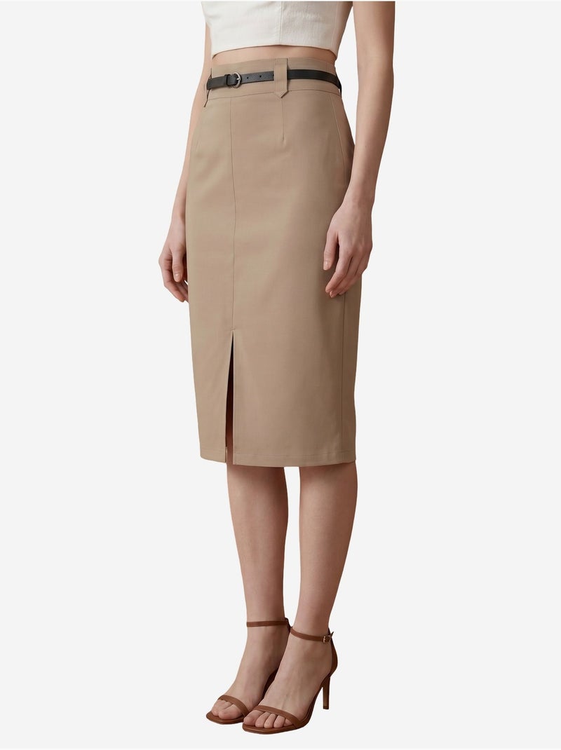 Falda lápiz midi de tiro alto con abertura my fashion Taupe - Kiabi