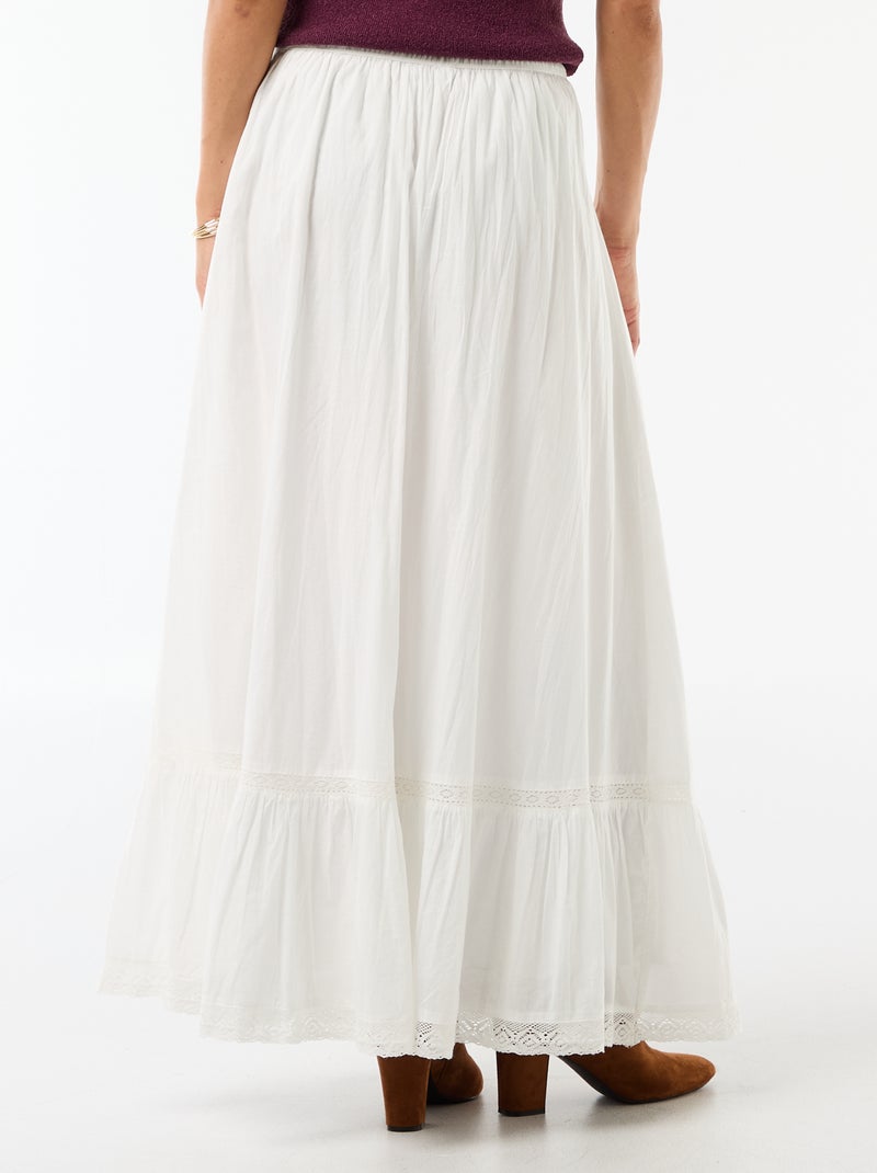 Falda larga acampanada con macramé Blanco - Kiabi