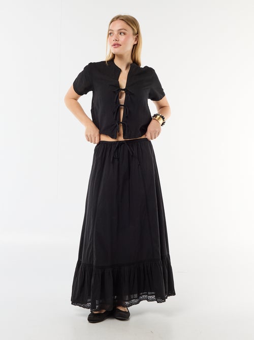 Falda larga acampanada con macramé - Kiabi