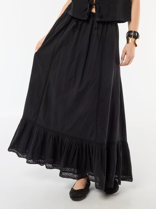 Falda larga acampanada con macramé - Kiabi