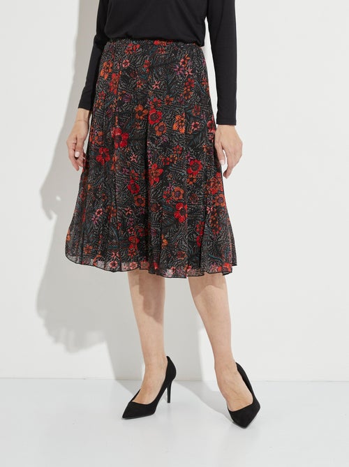 Falda larga acampanada de gasa floral - Afibel - Kiabi