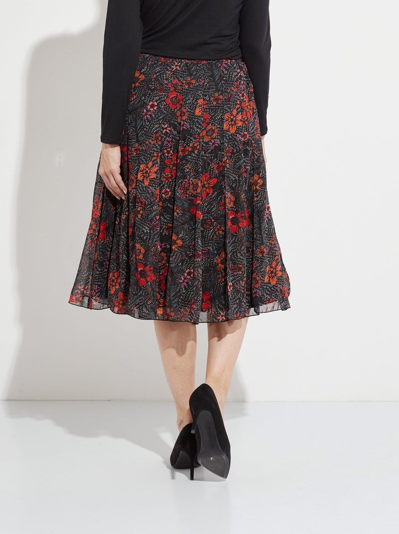 Falda larga acampanada de gasa floral - Afibel Negro Rojo - Kiabi