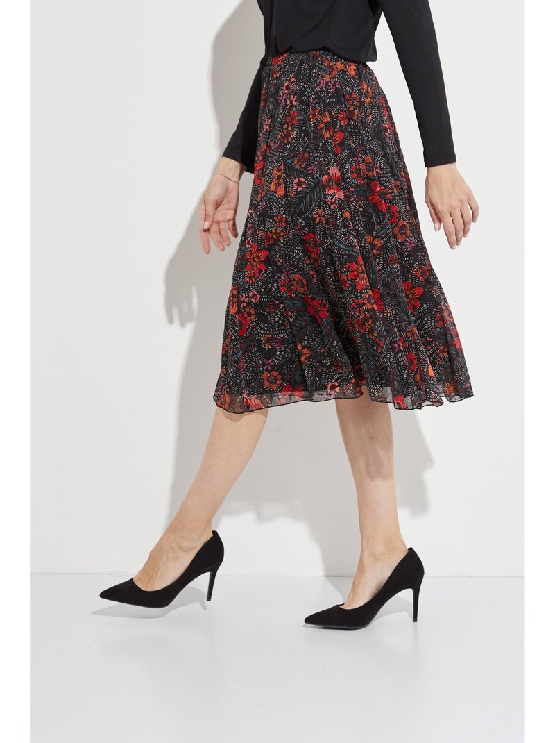 Falda larga acampanada de gasa floral - Afibel Negro Rojo - Kiabi