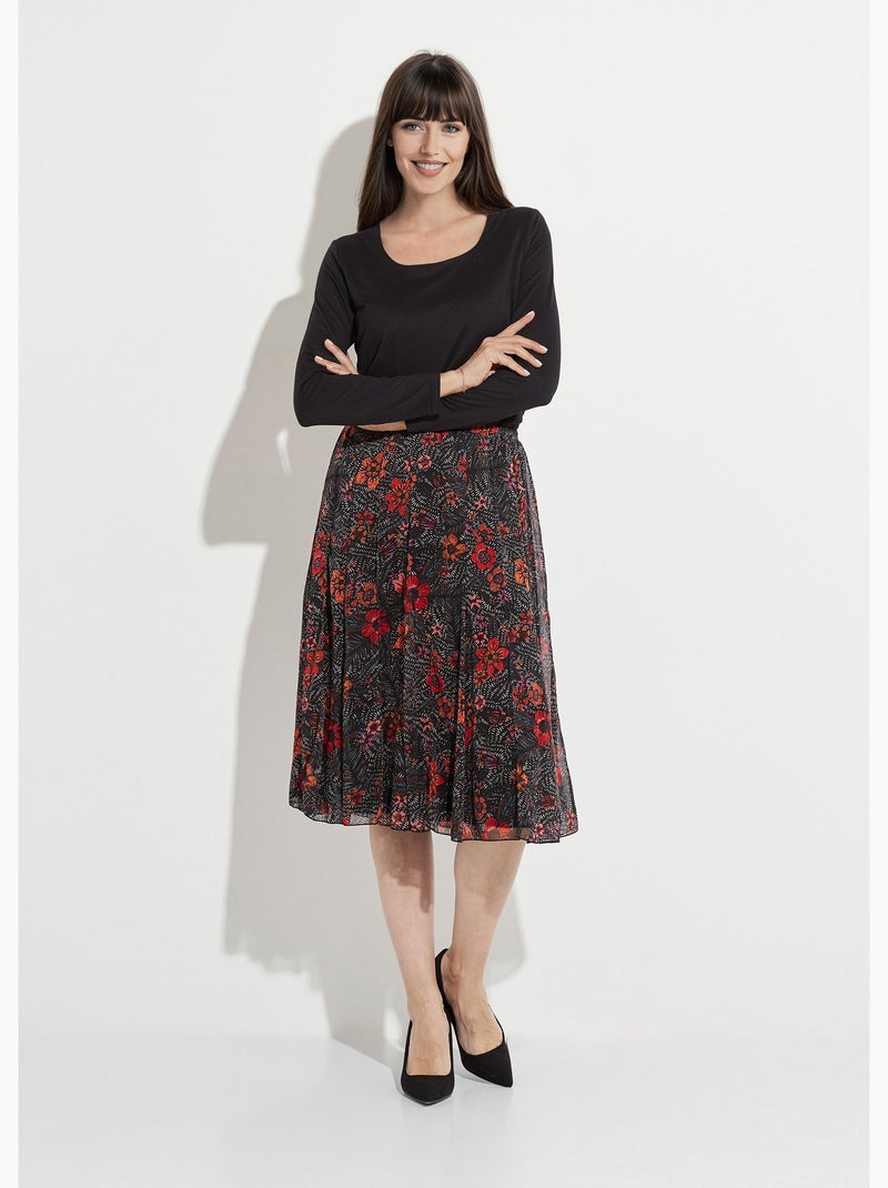 Falda larga acampanada de gasa floral - Afibel Negro Rojo - Kiabi