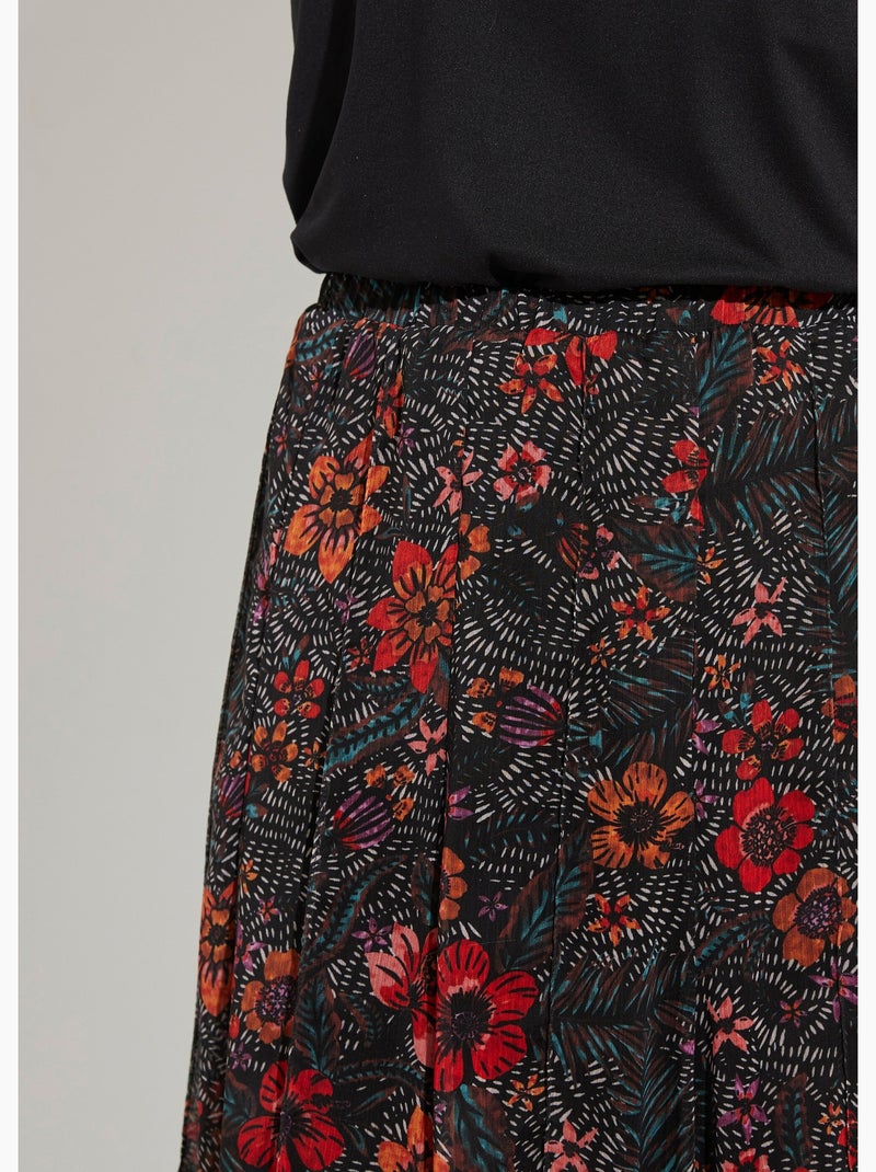 Falda larga acampanada de gasa floral - Afibel Negro Rojo - Kiabi