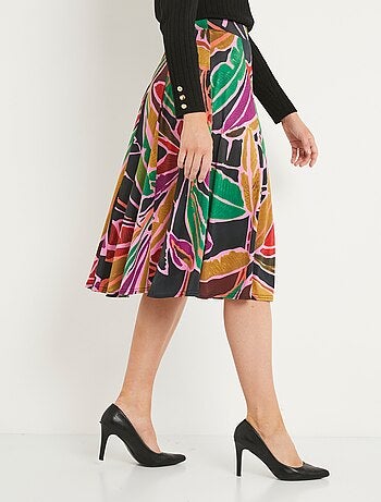 Falda larga acampanada de punto fluido estampado - Afibel
