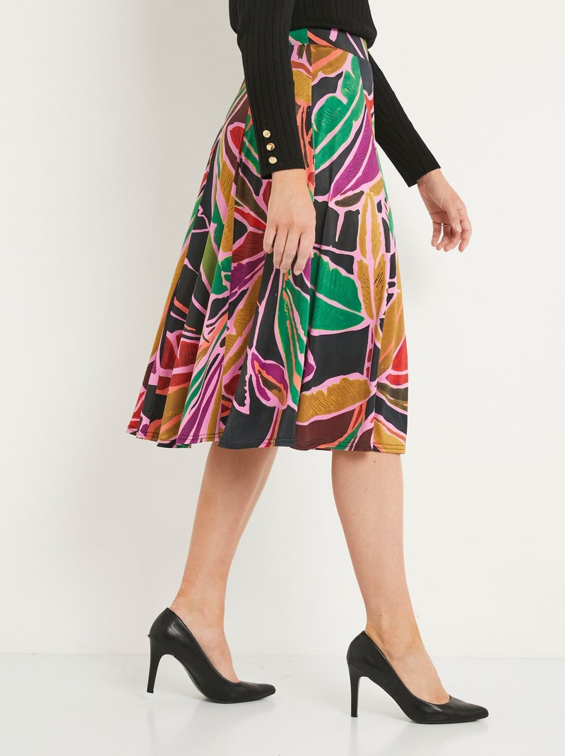 Falda larga acampanada de punto fluido estampado - Afibel Multicolor - Kiabi