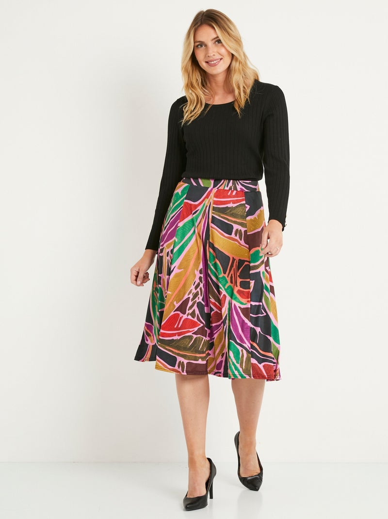 Falda larga acampanada de punto fluido estampado - Afibel Multicolor - Kiabi