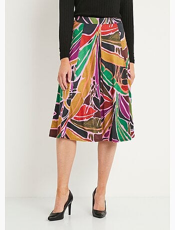 Falda larga acampanada de punto fluido estampado