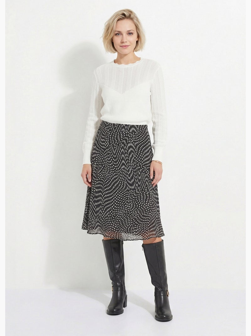 Falda larga acampanada de voile gráfico - Afibel Negro Blanco - Kiabi