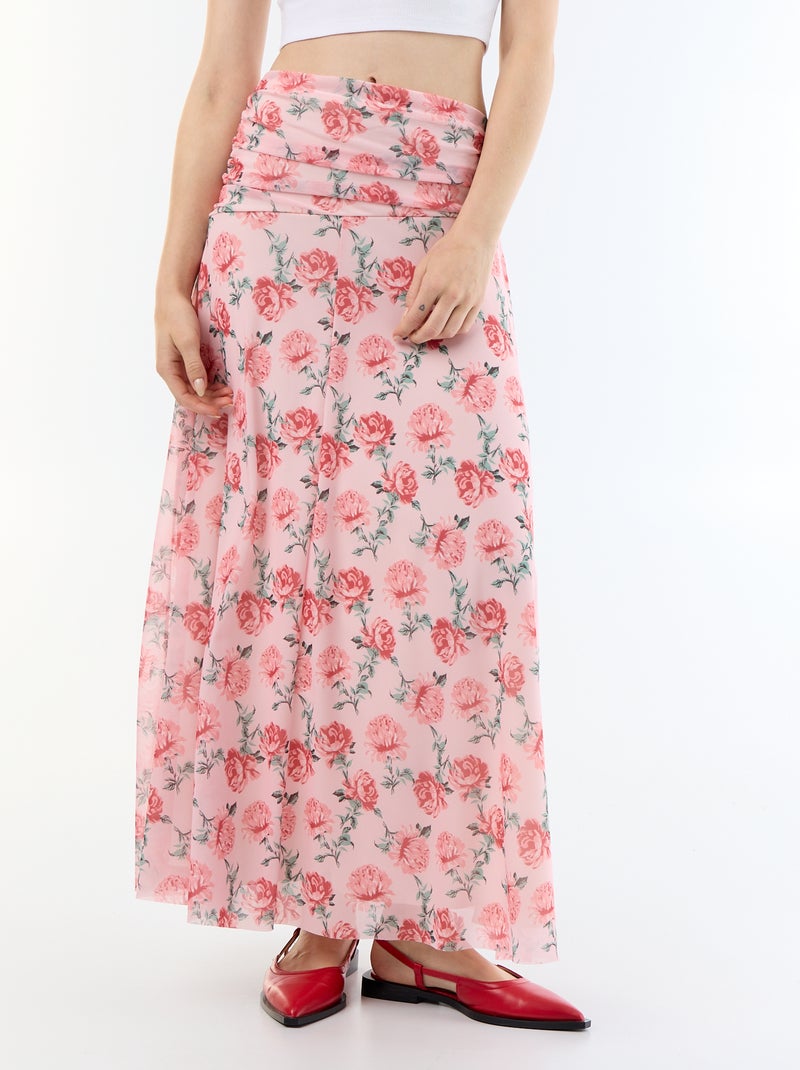 Falda larga acampanada floral Rosa - Kiabi