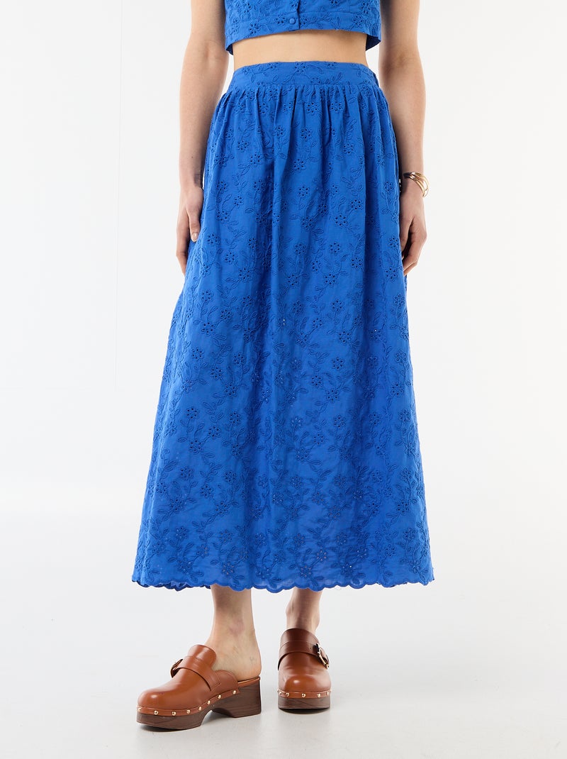Falda larga con bordado inglés Azul - Kiabi