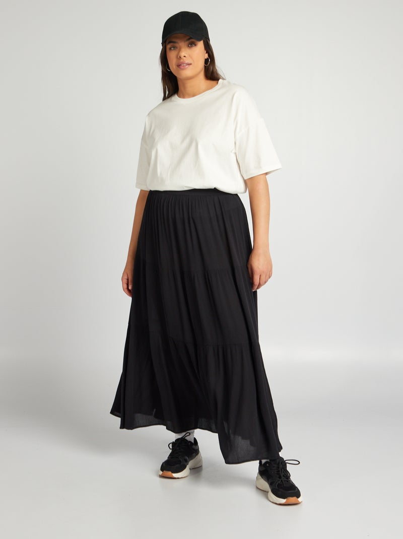 Falda larga con capas y cintura elástica negro - Kiabi