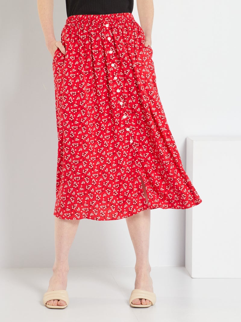 Falda larga con estampado de 'flores' ROJO - Kiabi