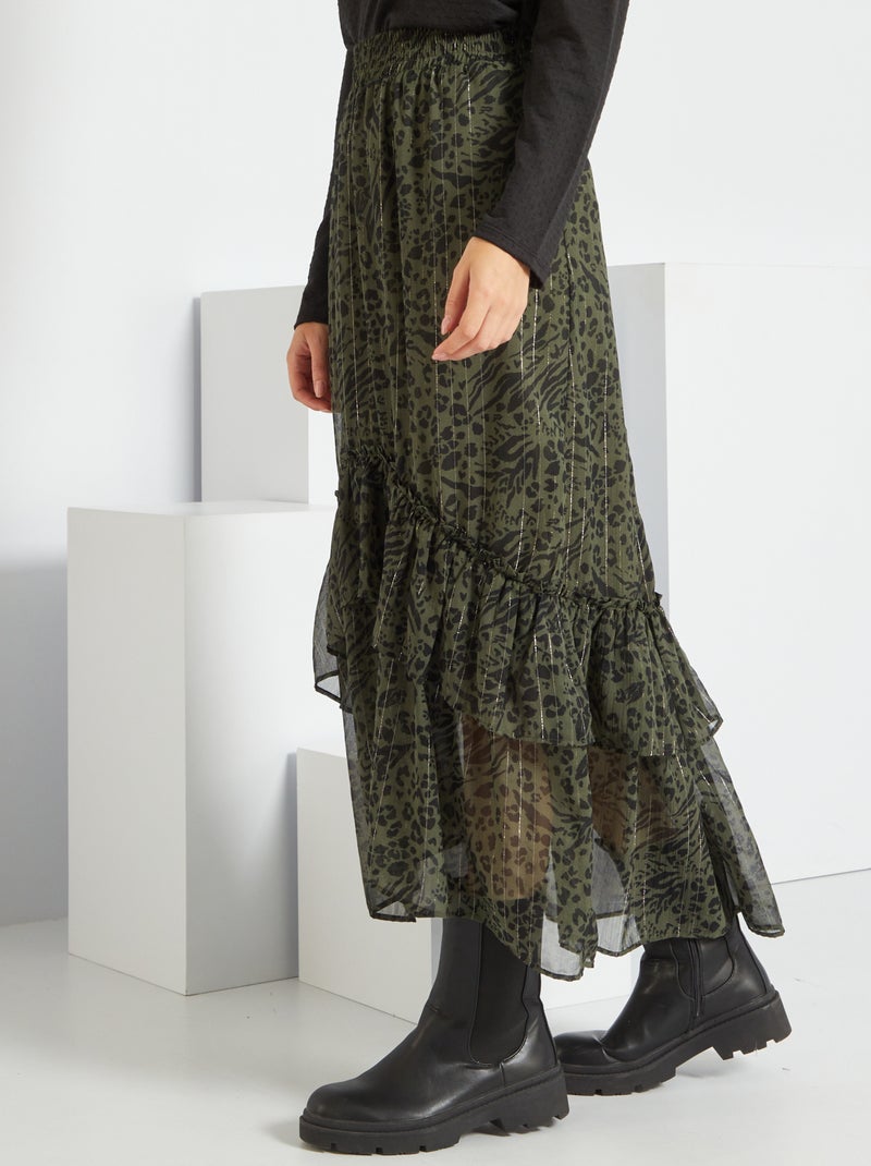 Falda larga con estampado de leopardo KAKI - Kiabi