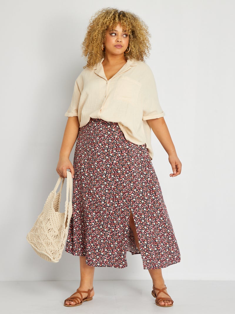 Falda larga con estampado ROSA - Kiabi