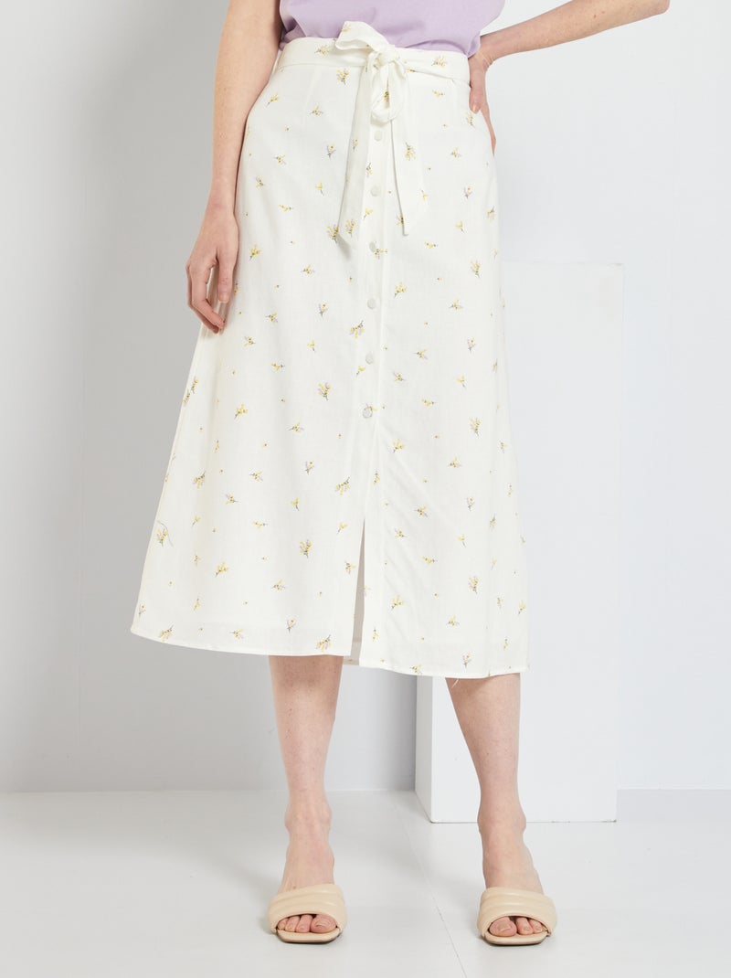 Falda larga con motivo de flores BLANCO - Kiabi