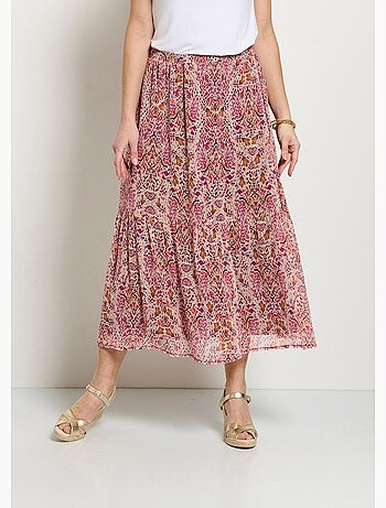 Falda larga con volantes, voile estampado étnico. - Afibel
