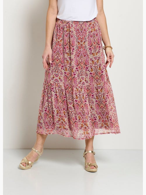 Falda larga con volantes, voile estampado étnico. - Afibel - Kiabi