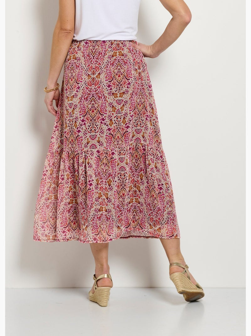 Falda larga con volantes, voile estampado étnico. - Afibel Rosa - Kiabi
