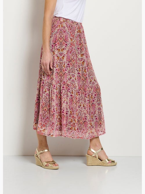 Falda larga con volantes, voile estampado étnico. - Afibel - Kiabi