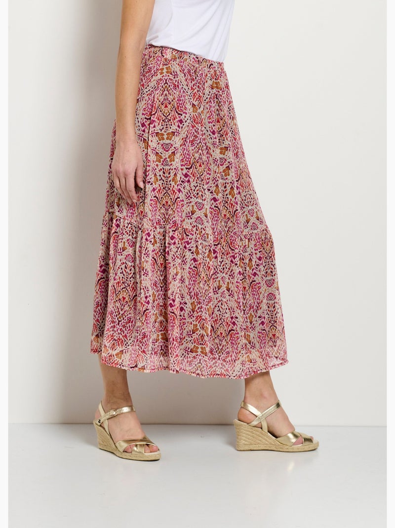 Falda larga con volantes, voile estampado étnico. - Afibel Rosa - Kiabi