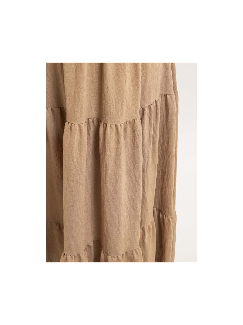 Falda larga con volantes y cinturón XEPOLA Beige - Kiabi