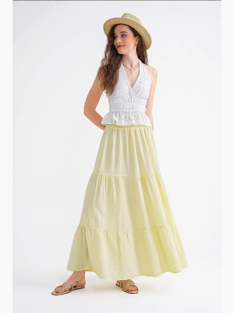 Falda larga de algodón con cintura elástica mixray Amarillo - Kiabi