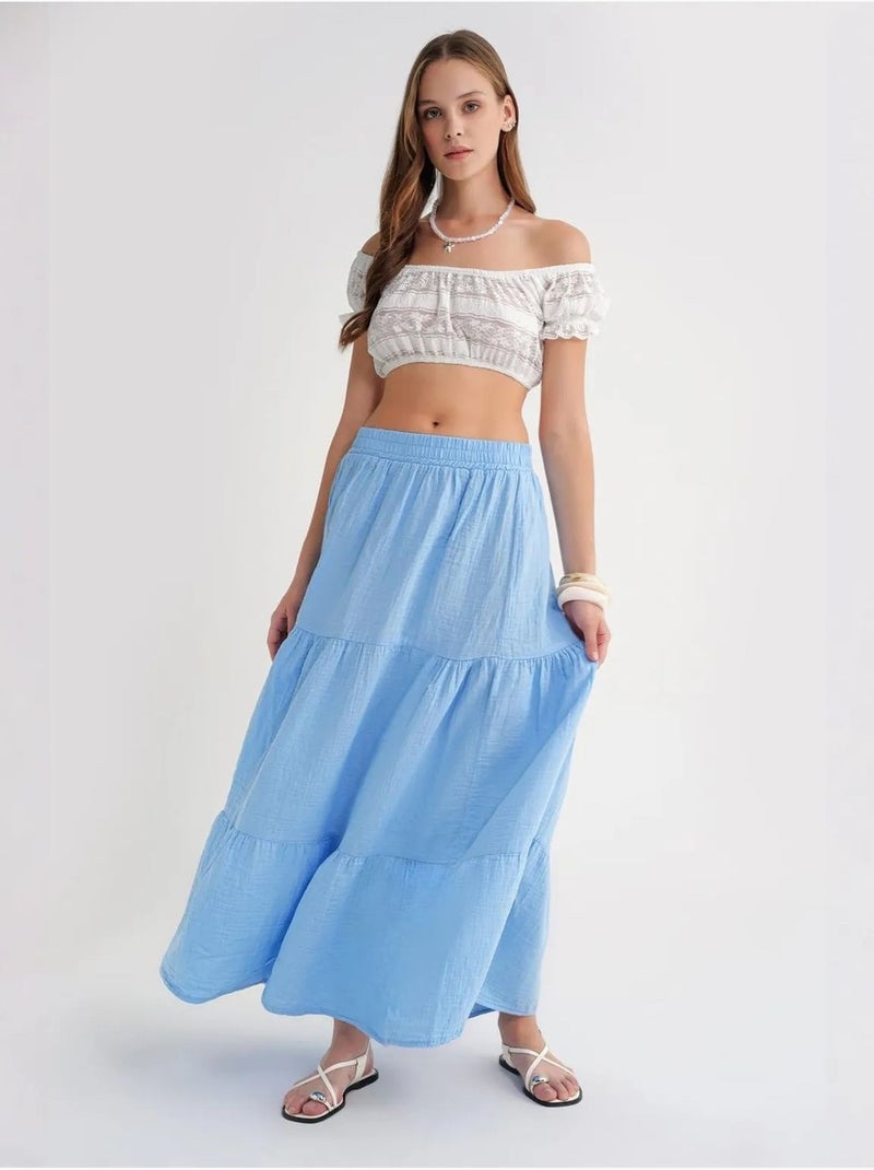 Falda larga de algodón con cintura elástica mixray Azul cielo - Kiabi