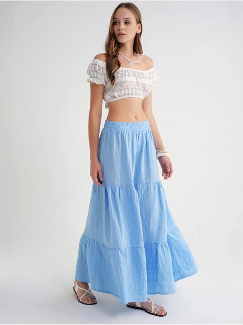 Falda larga de algodón con cintura elástica mixray - Kiabi Falda larga de algodón con cintura elástica mixray - Kiabi