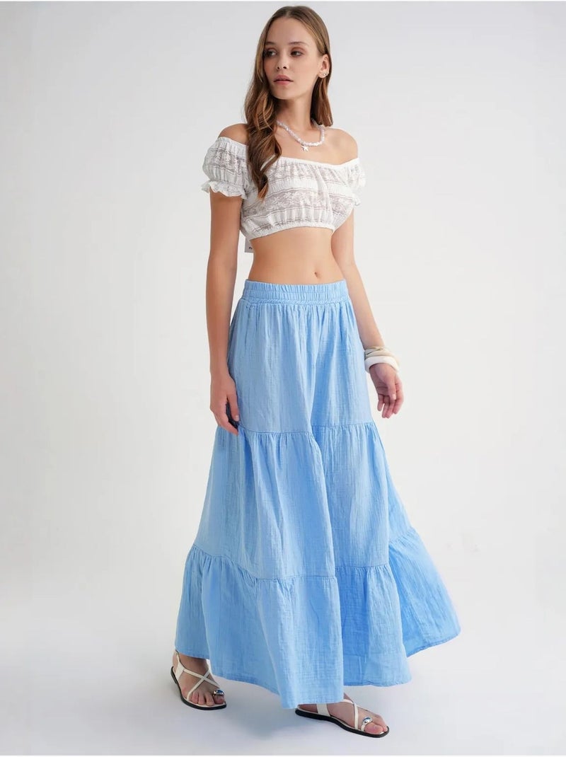 Falda larga de algodón con cintura elástica mixray Azul cielo - Kiabi