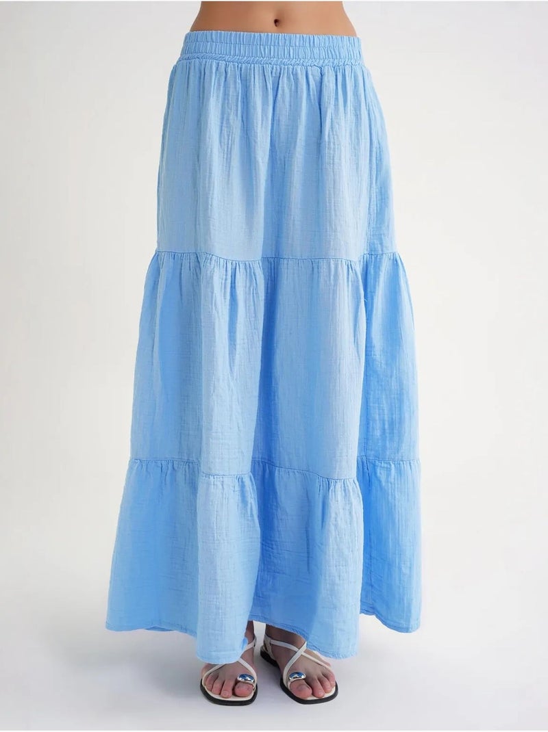 Falda larga de algodón con cintura elástica mixray Azul cielo - Kiabi
