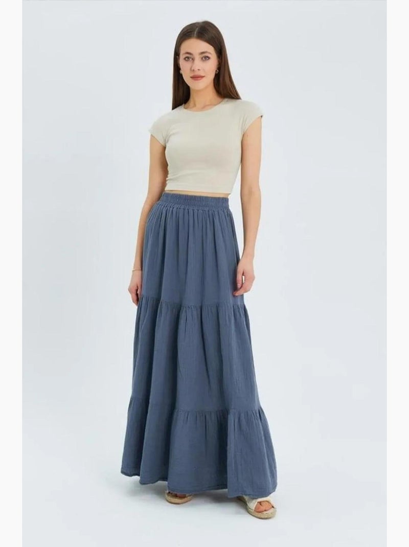Falda larga de algodón con cintura elástica mixray Azul - Kiabi