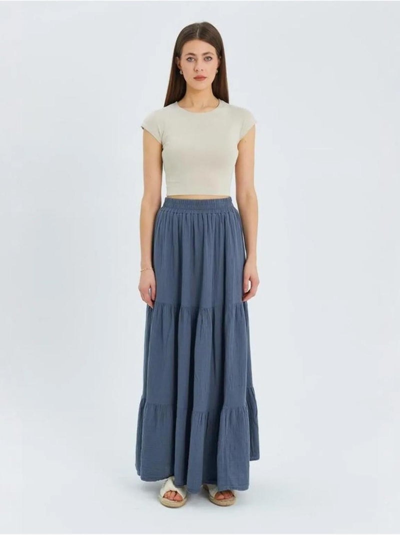 Falda larga de algodón con cintura elástica mixray Azul - Kiabi
