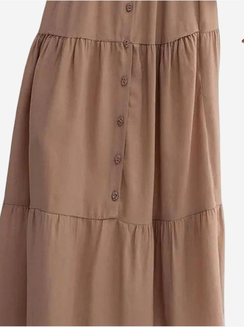 Falda larga de cintura alta con cordón ajustable mixray Camel - Kiabi