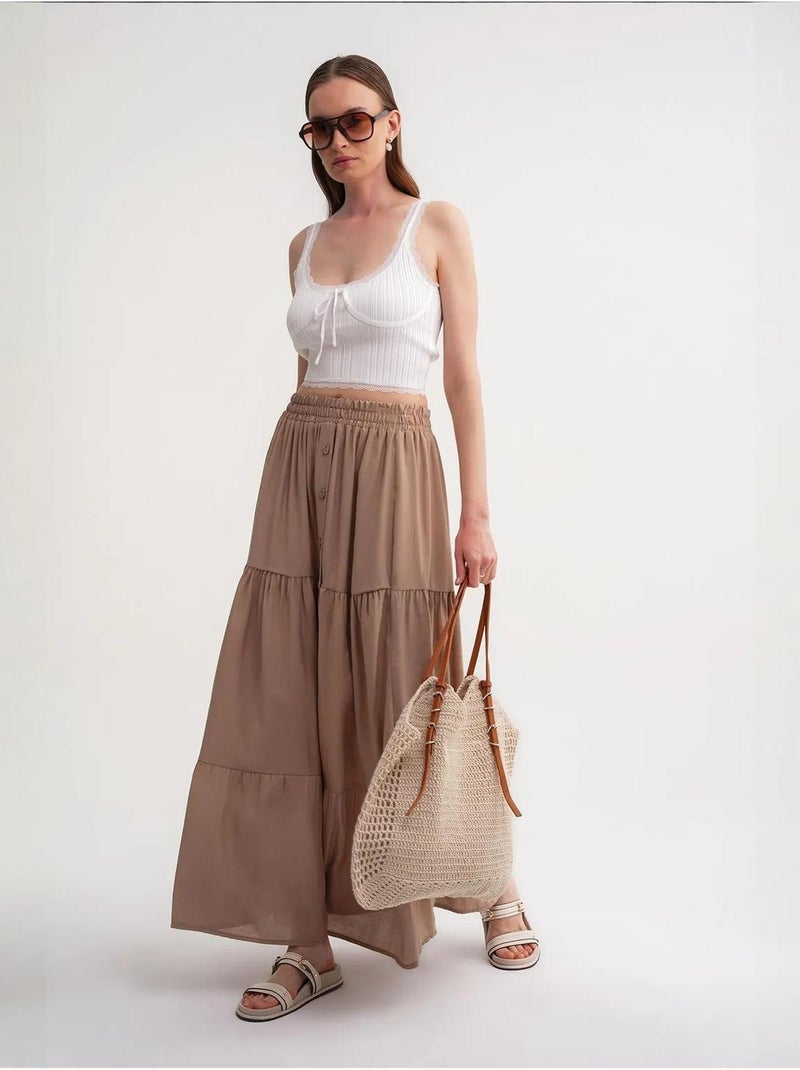 Falda larga de cintura alta con cordón ajustable mixray Camel - Kiabi