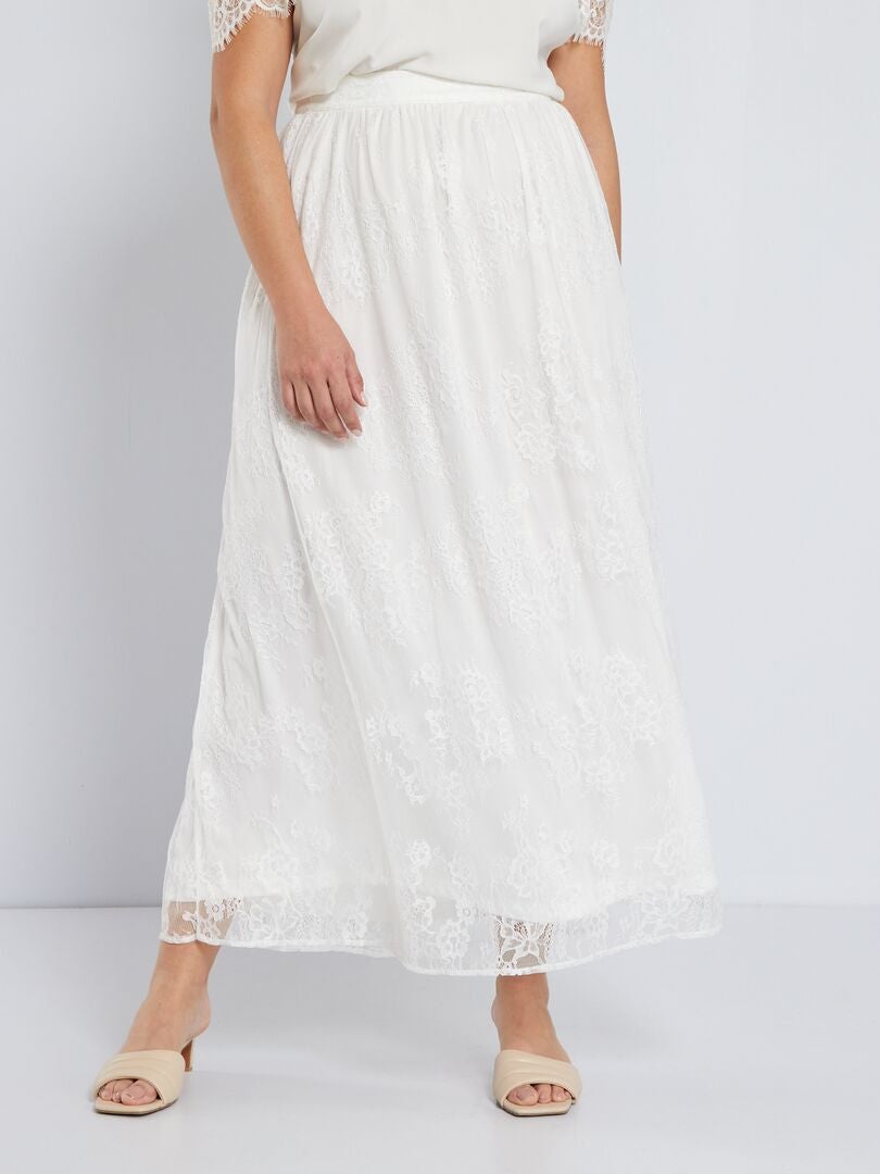 Falda larga de encaje Blanco - Kiabi