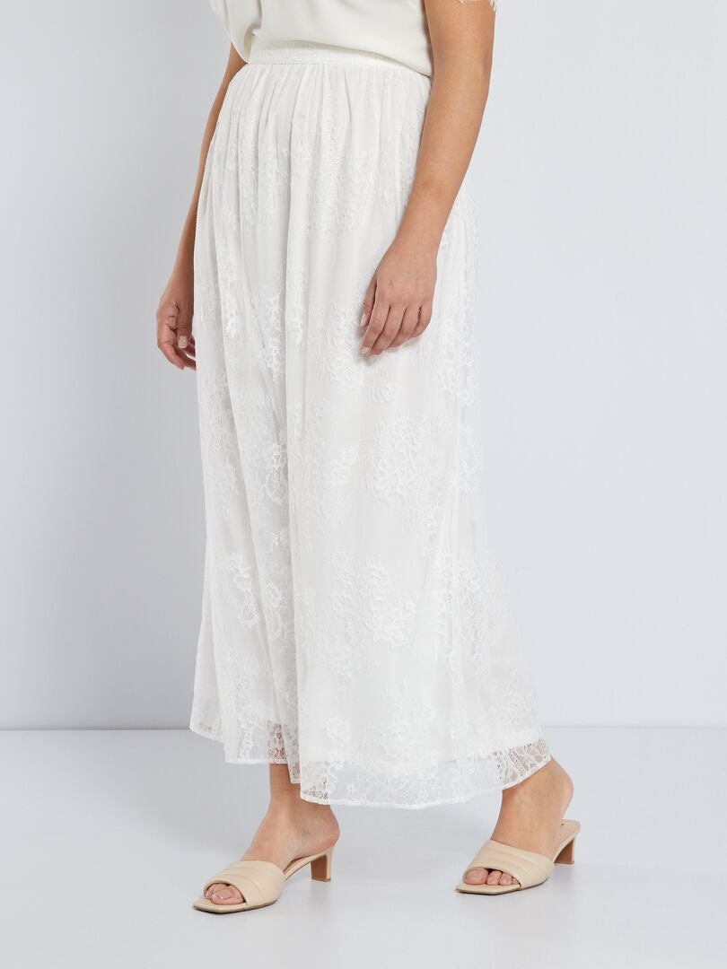 Falda larga de encaje Blanco - Kiabi