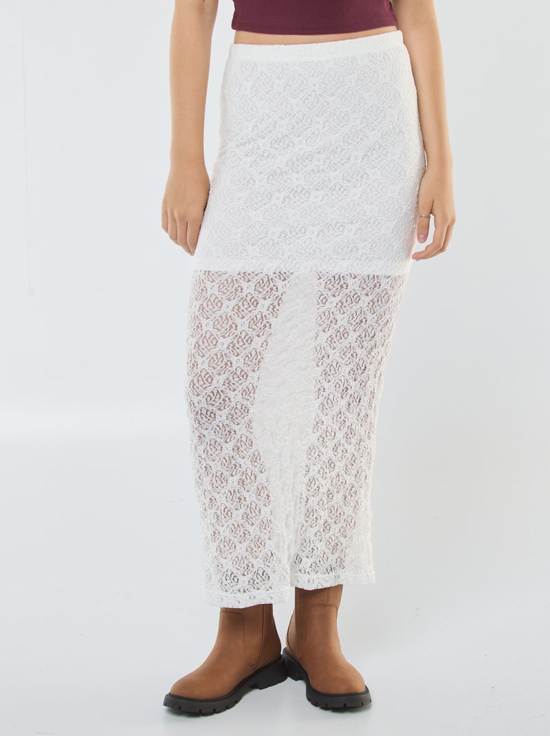 Falda larga de encaje Blanco - Kiabi