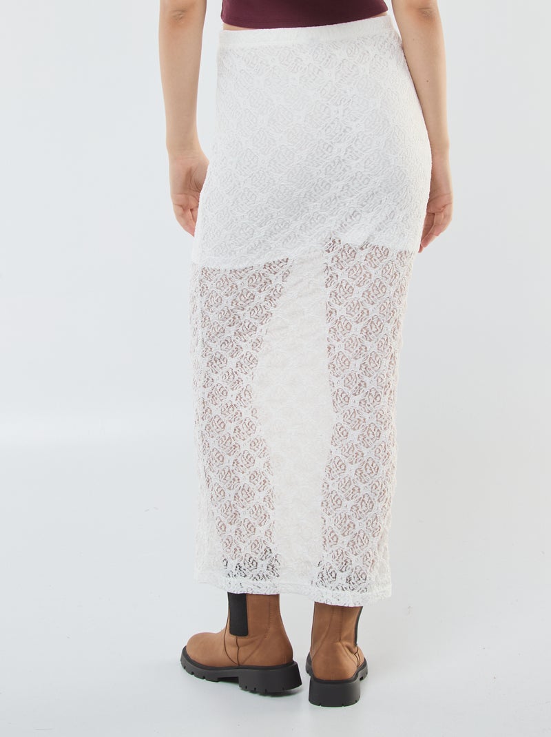 Falda larga de encaje Blanco - Kiabi