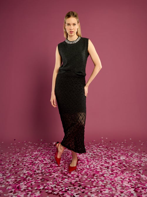 Falda larga de encaje - Kiabi