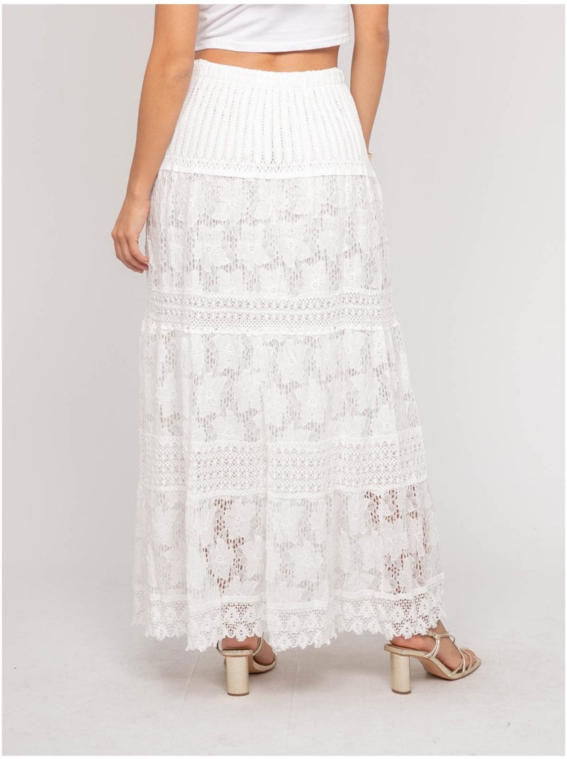 Falda larga de encaje XESTINA Blanco - Kiabi