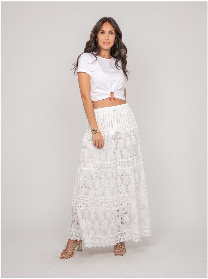 Falda larga de encaje XESTINA Blanco - Kiabi