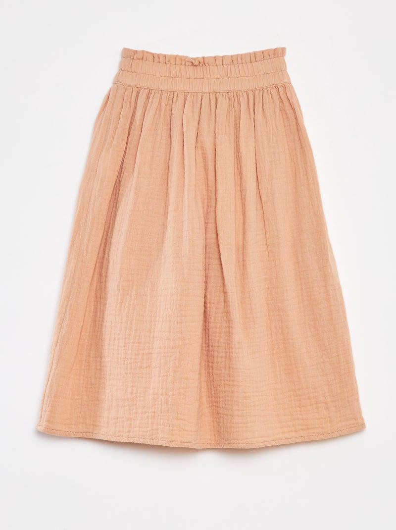 Falda larga de gasa de algodón ROSA - Kiabi